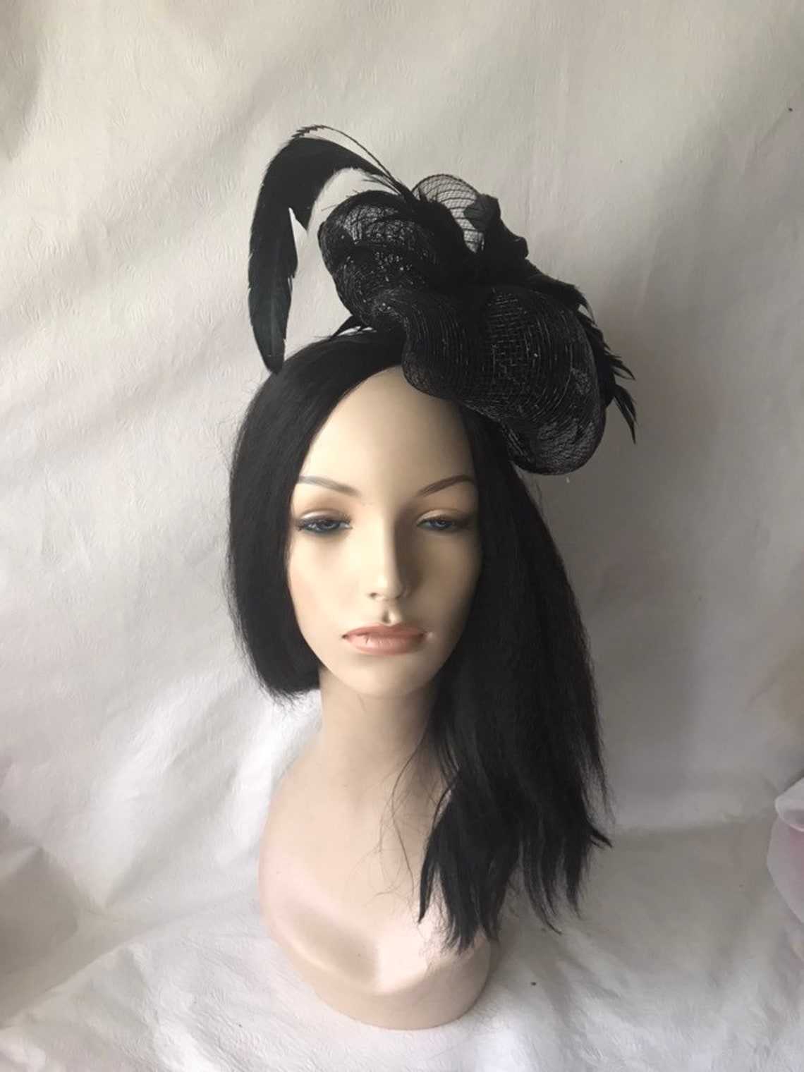 Black fascinator headband Funeral fascinator hat tea party Etsy