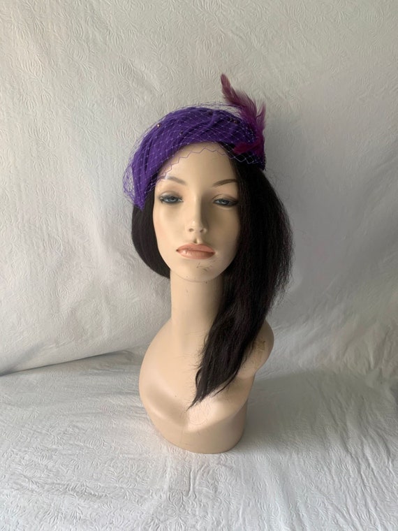 Purple Vintage Inspired 1950s-1960s Half Hat, Purple Felt  display picture 1