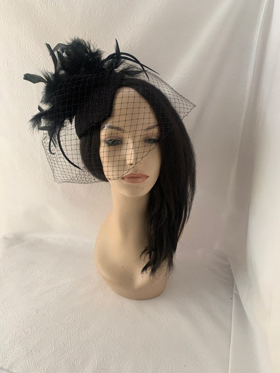 Black Feather Fascinator Hat for Kentucky Derby, Bridal Hat  display picture 3