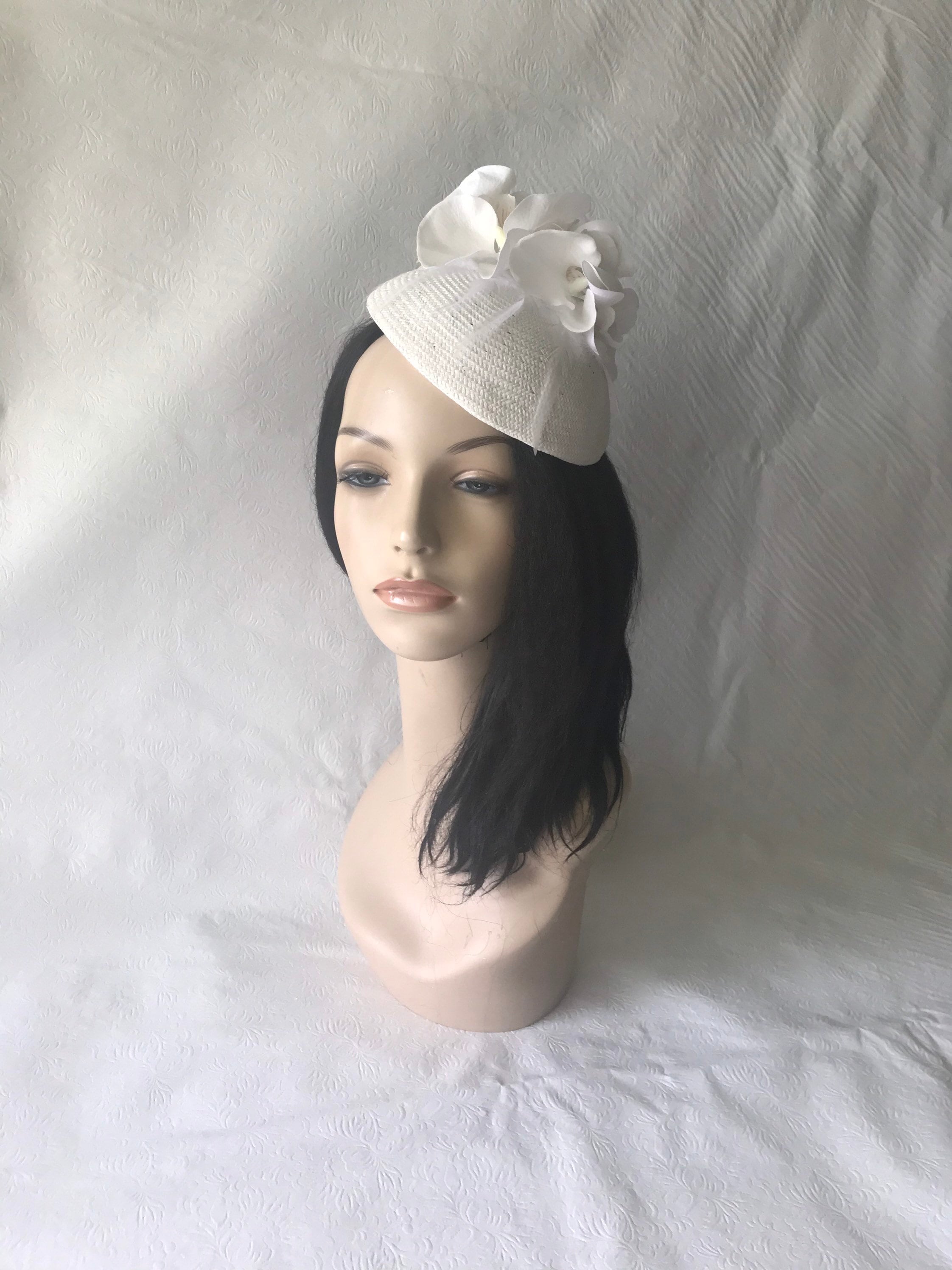 White Orchid Flower Fascinator Hat 