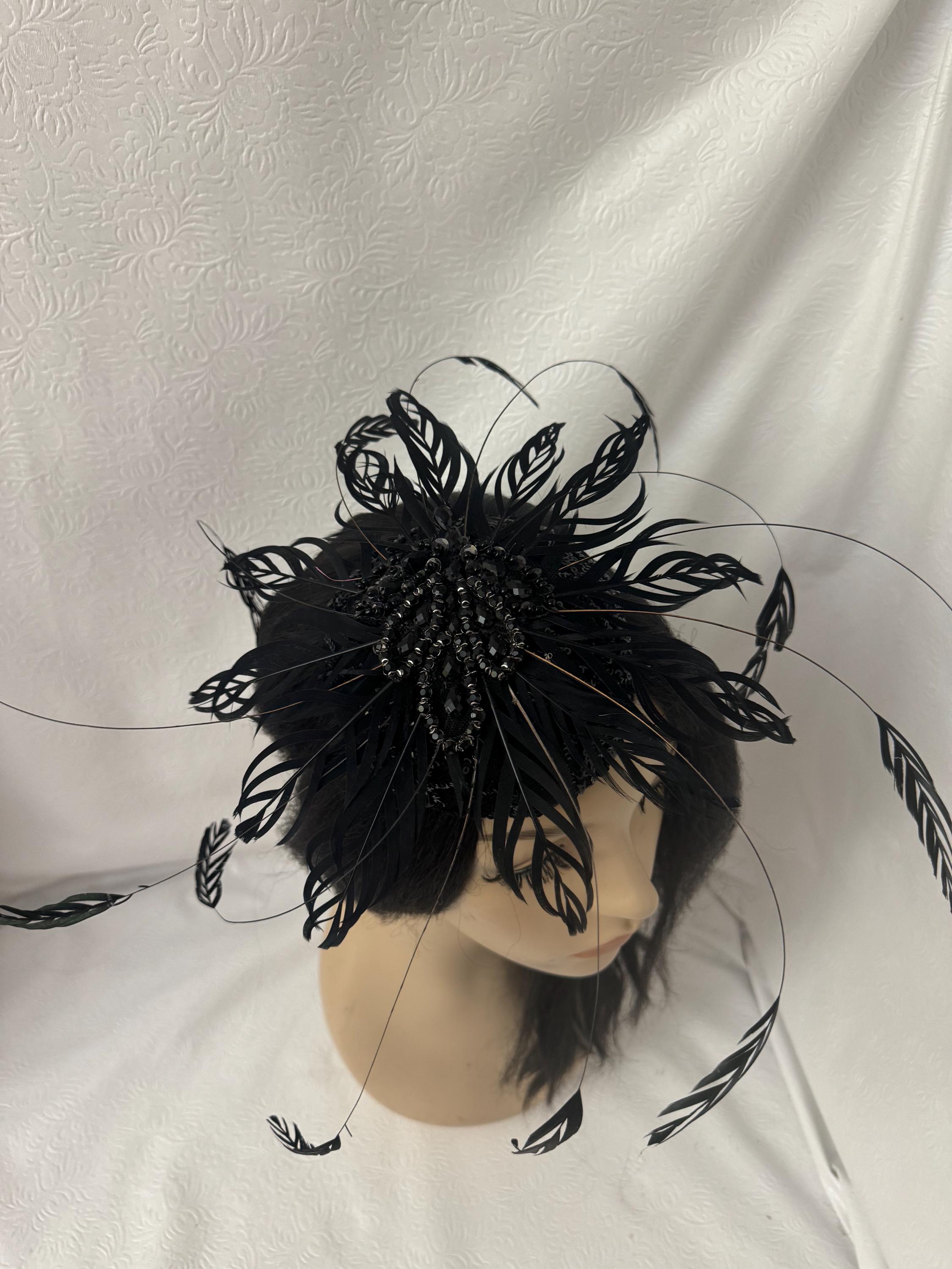 Black Feathered Sequined Cocktail Fascinator Hat - Women Accessories Black Feather Fascinator Hat for Wedding Tea Party Funeral  main image 4
