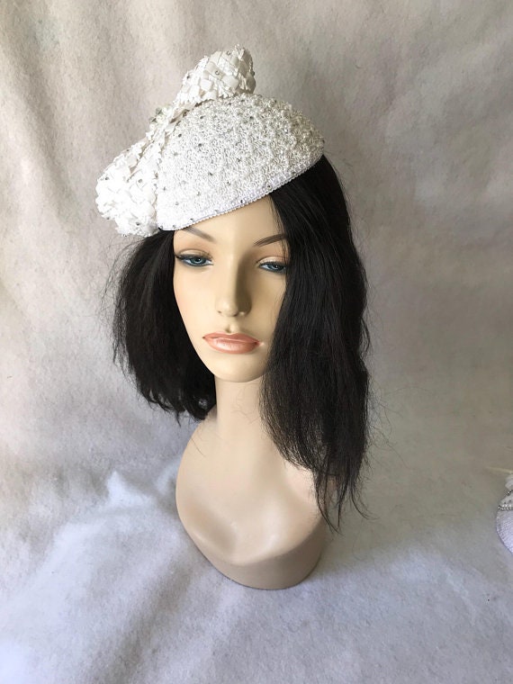 NEW CHARM NY White Pearl PILLBOX HAT CHURCH DERBY FORMAL RHINESTONES Look! NEW CHARM NY BLACK RHINESTONE HAT CHURCH PILLBOX  main image 2