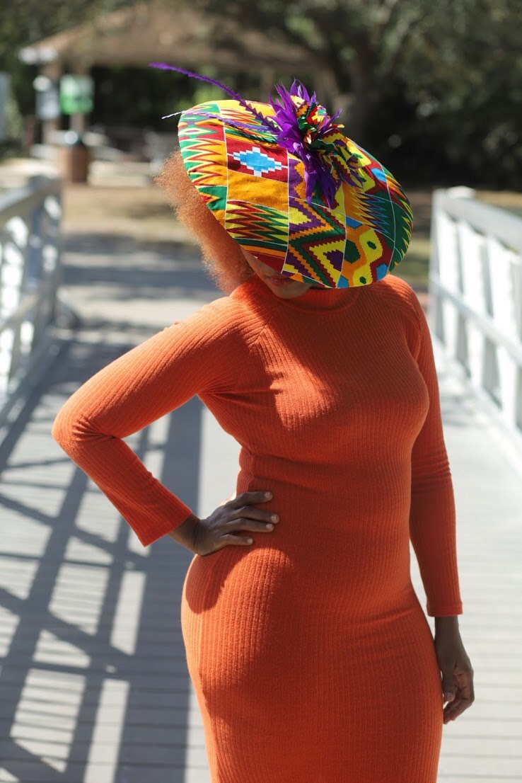 Large Brim Fascinator Hat African Print 