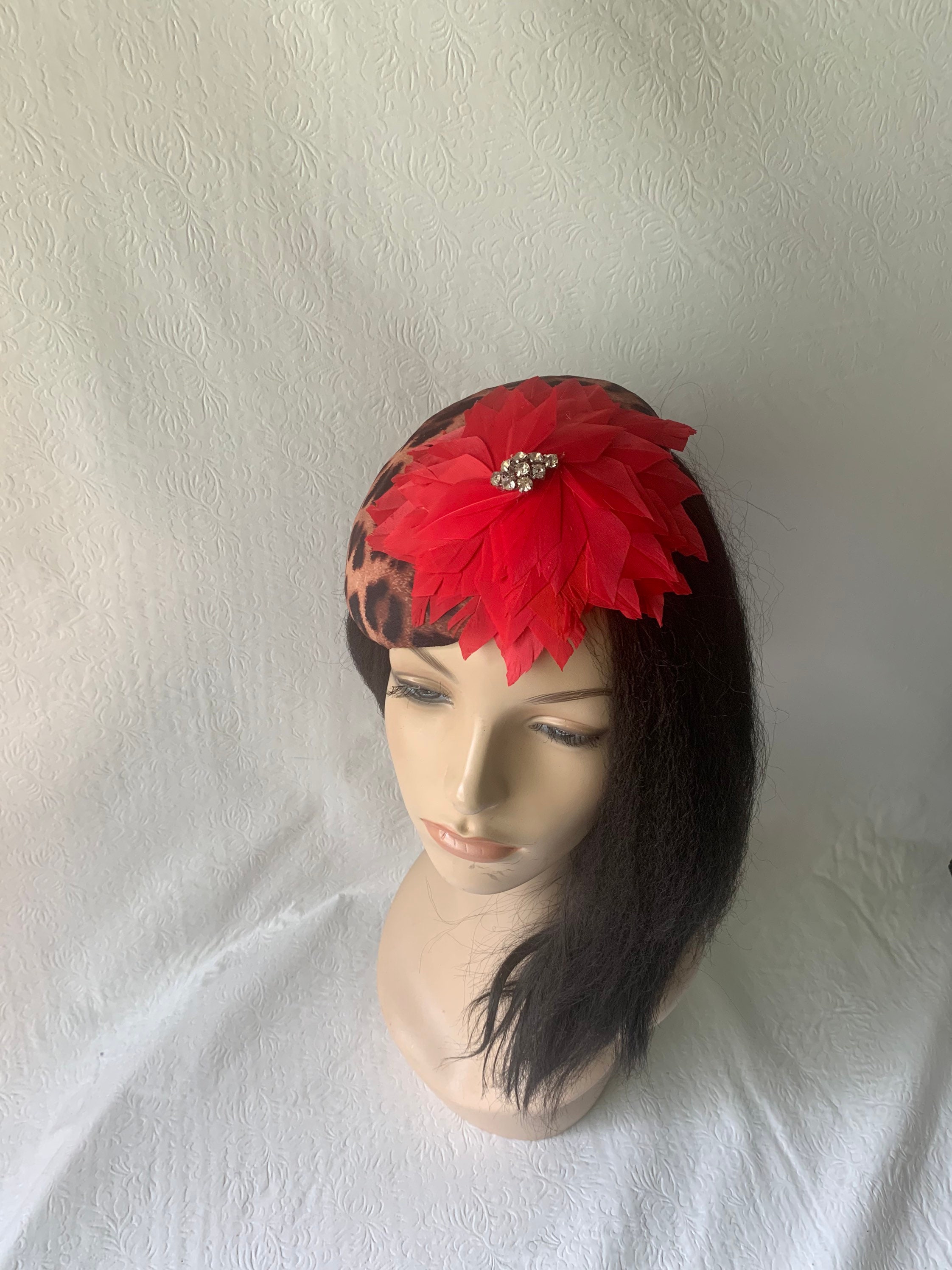 Red Leopard Fascinator Cheetah Animal Print Fascinator Hat Etsy