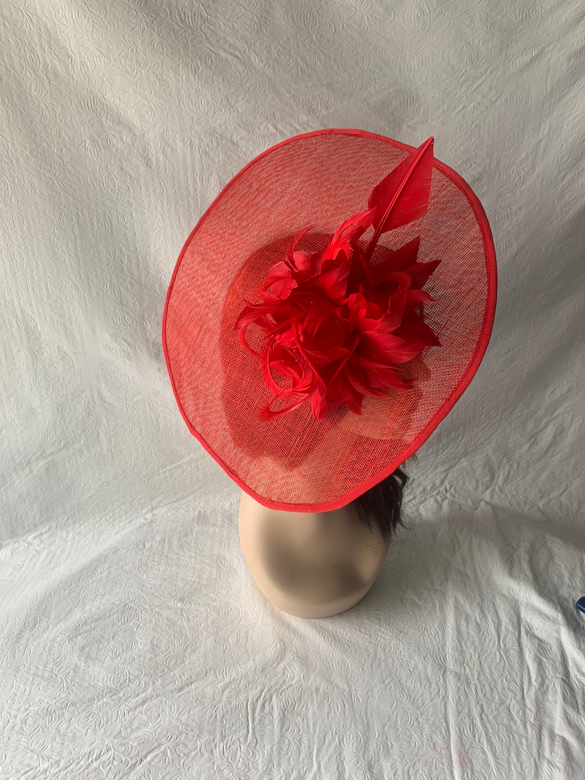 Red Sinamay Fascinator Hat Wedding Fancy Feather Hat for 