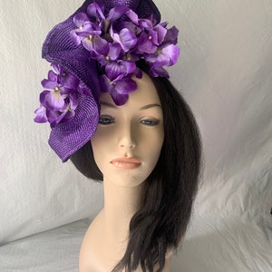 Purple flower fascinator hat, Kentucky Derby flower hat,Flower garden wedding hat,High Tea Party hat, Photoshoot headpiece, Mother the bride