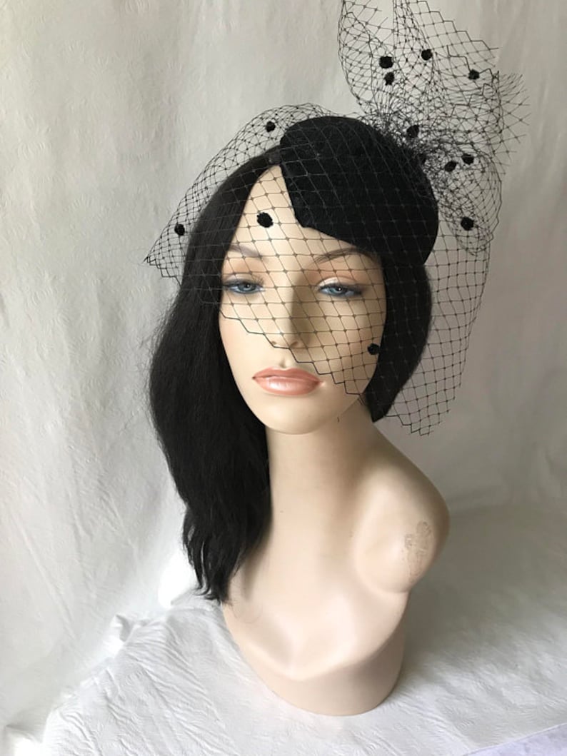 Black Fascinator Hat Black Fascinator Funeral Hat With Veil Etsy UK