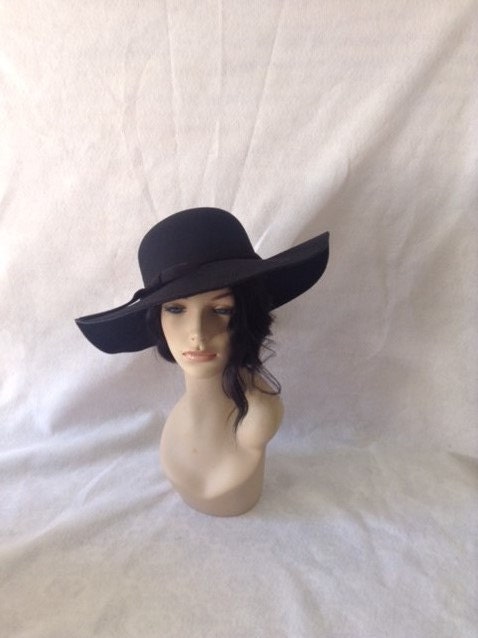 Black Wide Brim Floppy Wool Felt Hat,large Brim Black Felt Hat, Womens Wide  Brim Winter Hat, Boho Wide Brim Felt Hat 