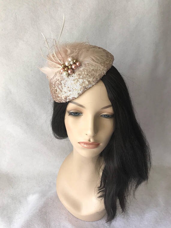 Champagne Fascinator Hat Nude Bridal 