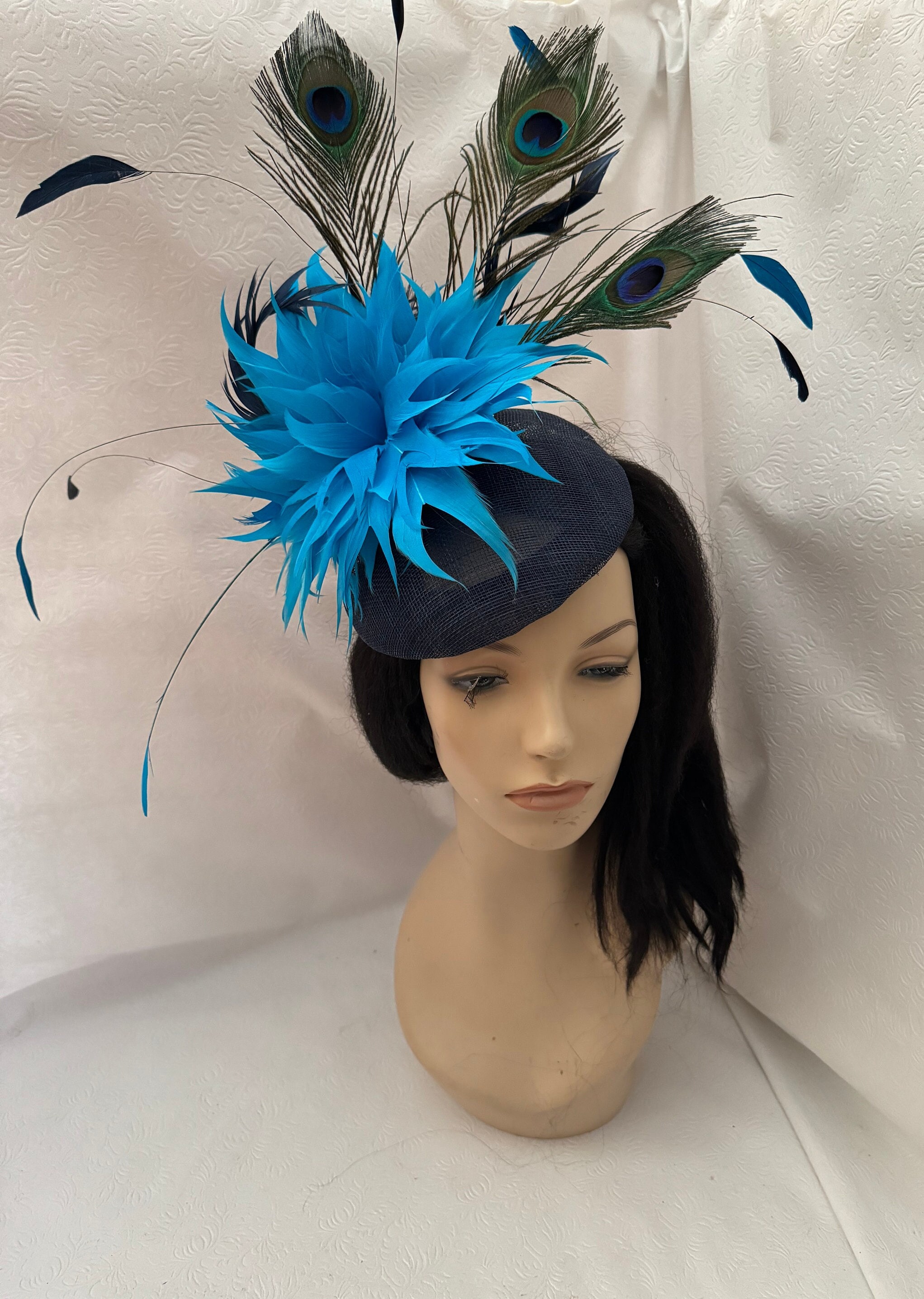 Turquoise Peacock Feather Floral Derby Fascinator Hat - Women Accessories Turquoise Blue Kentucky Derby Fascinator With Peacock  main image 3