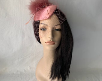Vintage Dark pink fascinator hat with veil derby Tea Party hat Mother of the bride wedding hat Women’s church hat Victorian teardrop hat