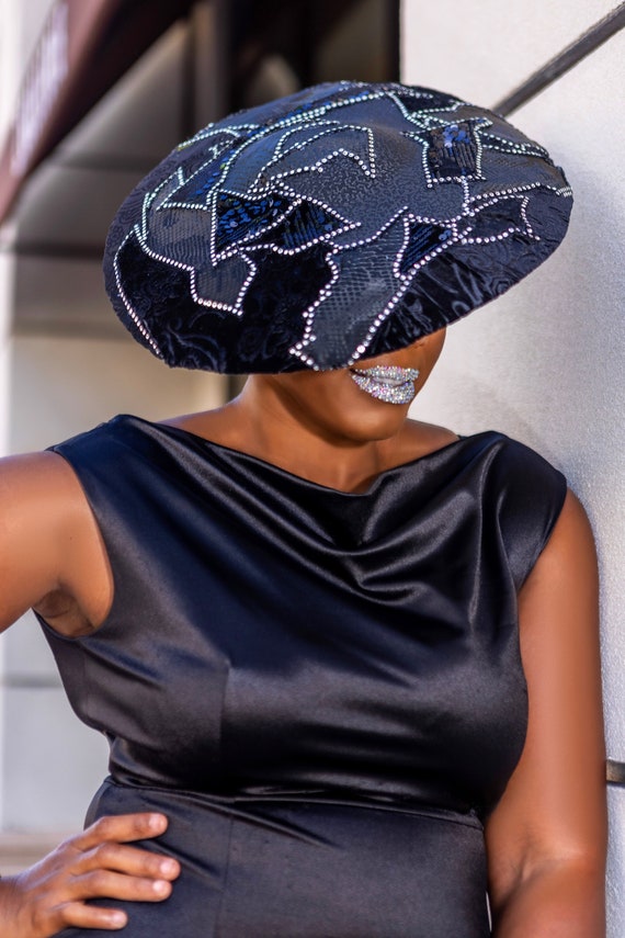 Black Wide Brim Flat Kentucky Derby Fascinator Hat for  display picture 3