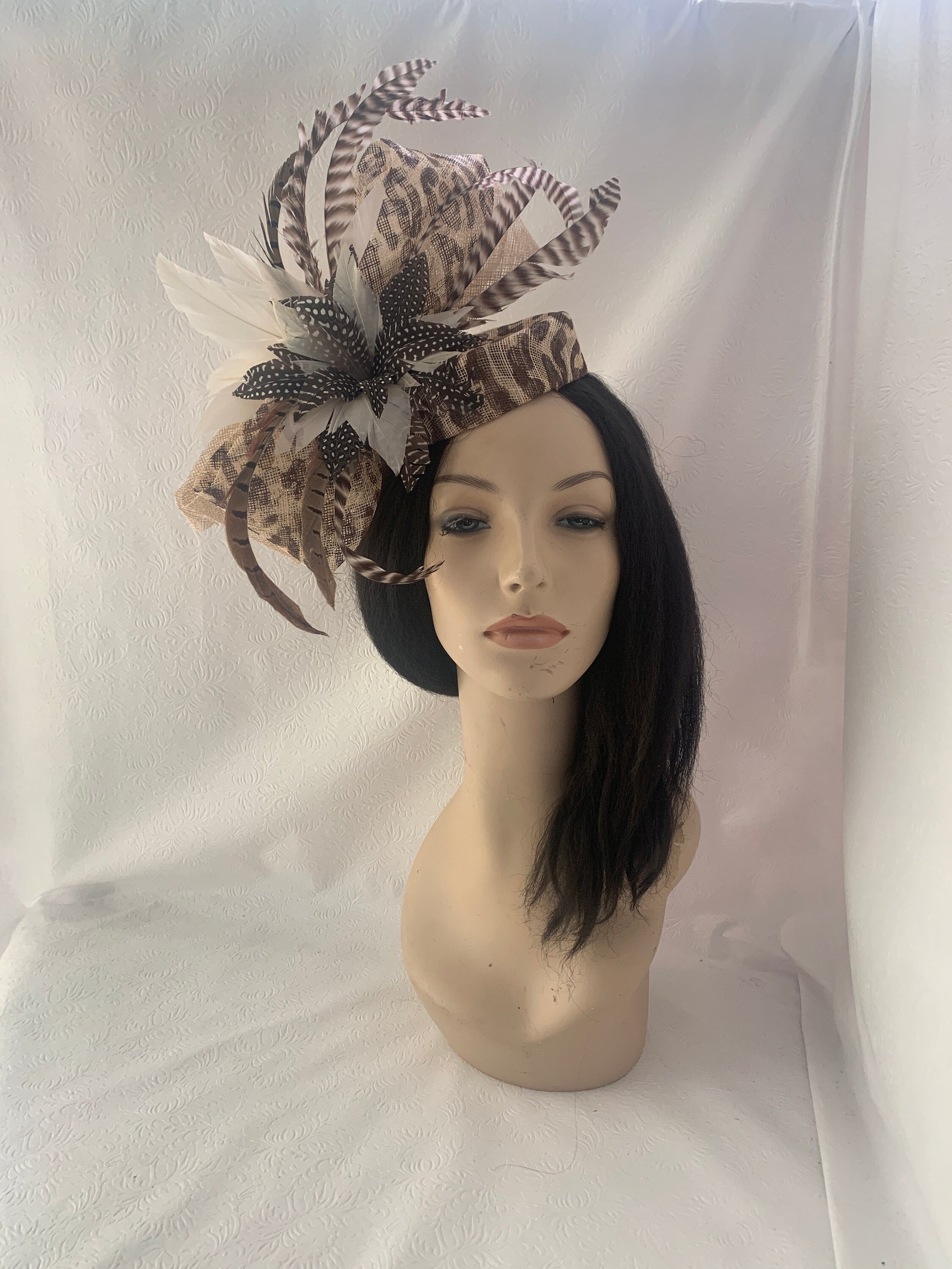 Cute Animal Print Pillbox Church/Dress Hat Vintage NWT Brown Leopard Print Wide Brim Dress Hat Church  main image 2