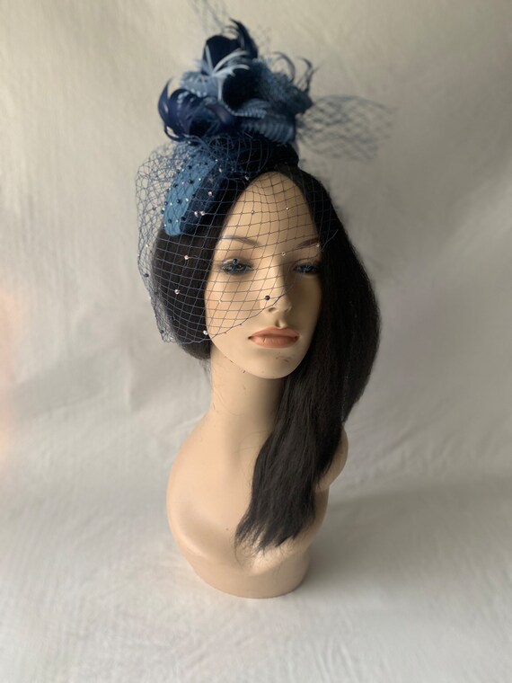 Pretty Navy Fascinator Kentucky Derby, Tea, Church, Brunch. Wedding Kentucky Derby Hat Navy Hat Church Hat Tea Party Hat Navy  main image 3