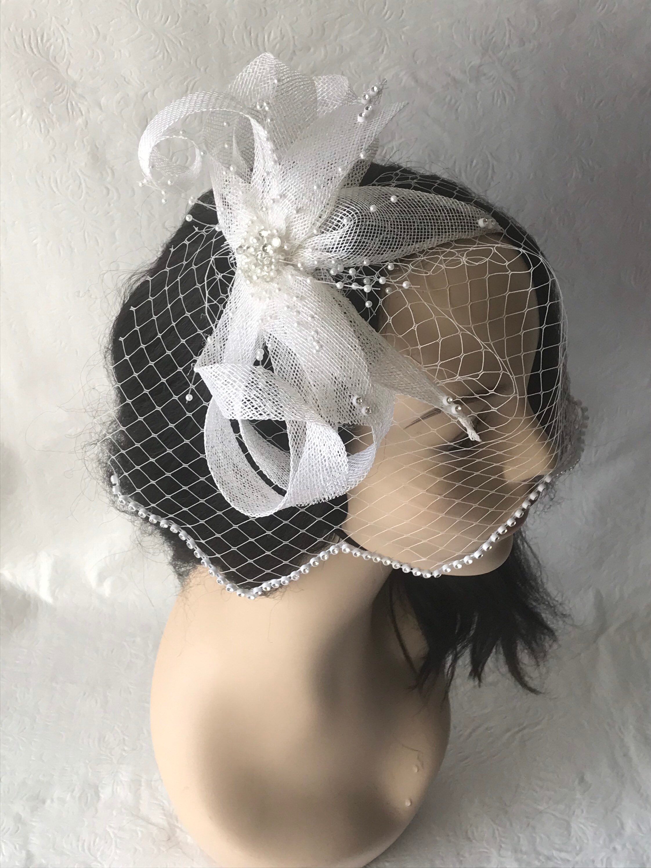 White Bridal Bow Hair Fascinator With 