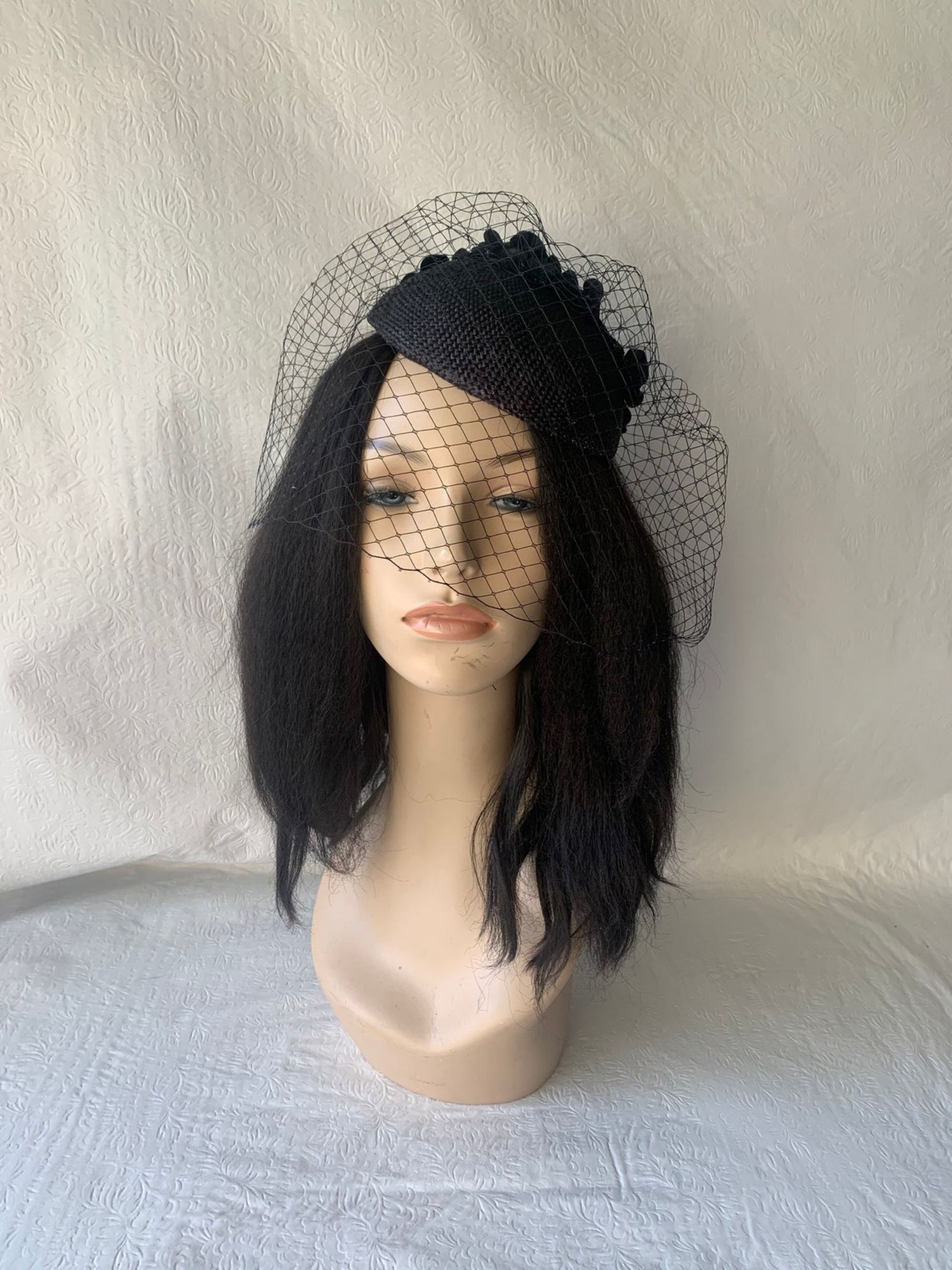 Black Fascinator Hat Veil Flower Fascinator 20s 50s Vintage 