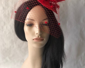 2228 Red Fascinator For Women Tea Party Funeral Veil Hat Pillbox Cocktail Fascinators Hats Solid Color Feather Flower Pillbox Hat  main image 4
