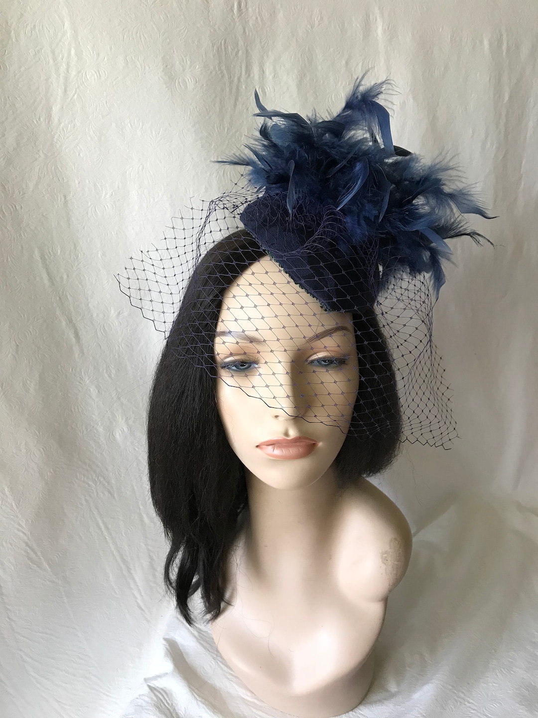Vintage navy blue velvet wire cage style hat with veil Vintage navy blue velvet wire cage style hat with veil  main image 3