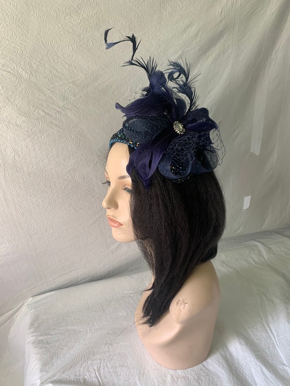 Dark Navy Blue Flapper Style 1920s Vintage Pearl Beaded  display picture 3