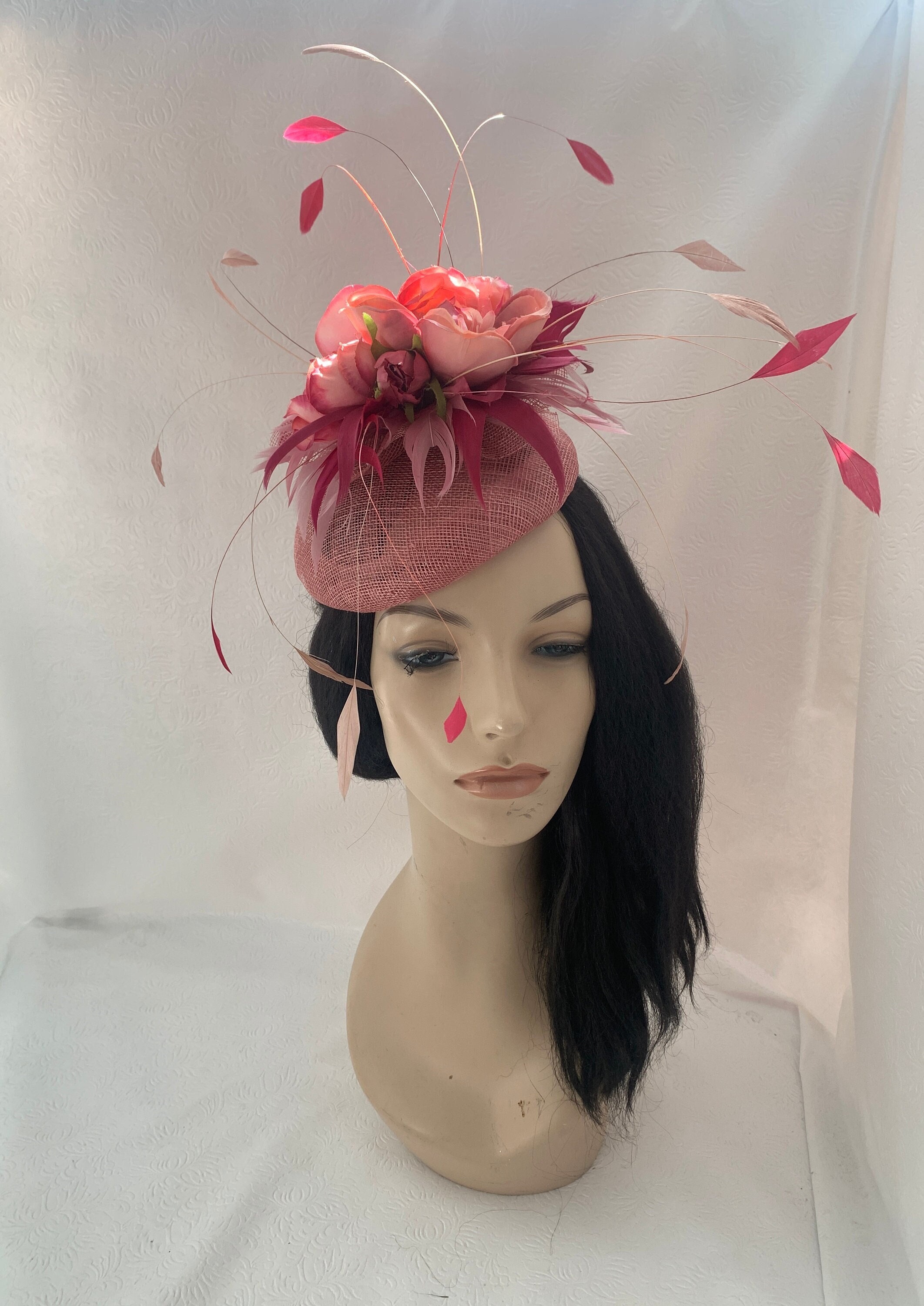 Blush Pink Sinamay Fascinator Hat – Derby, Wedding & Garden Party Elegance kentucky derby hat fascinator light pink sinamay with curls  main image 4
