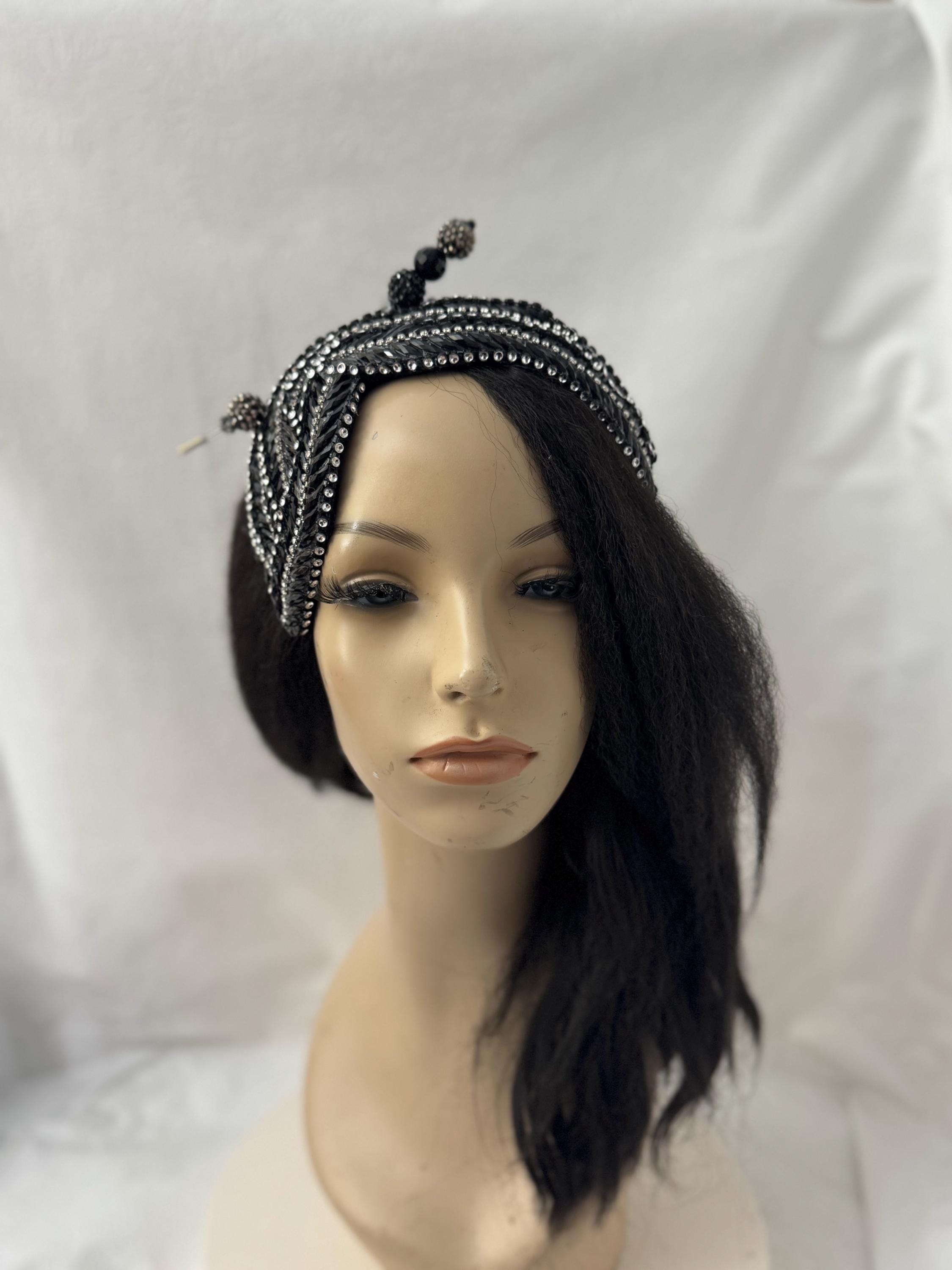 Badgley Mischka Vintage Black Fascinator Headpiece Headband Elegant Black Fascinator Hat with Veil & Flowers | Wedding  main image 2