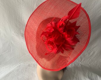 Red Sinamay Fascinator Hat Wedding Fancy Feather Hat for 