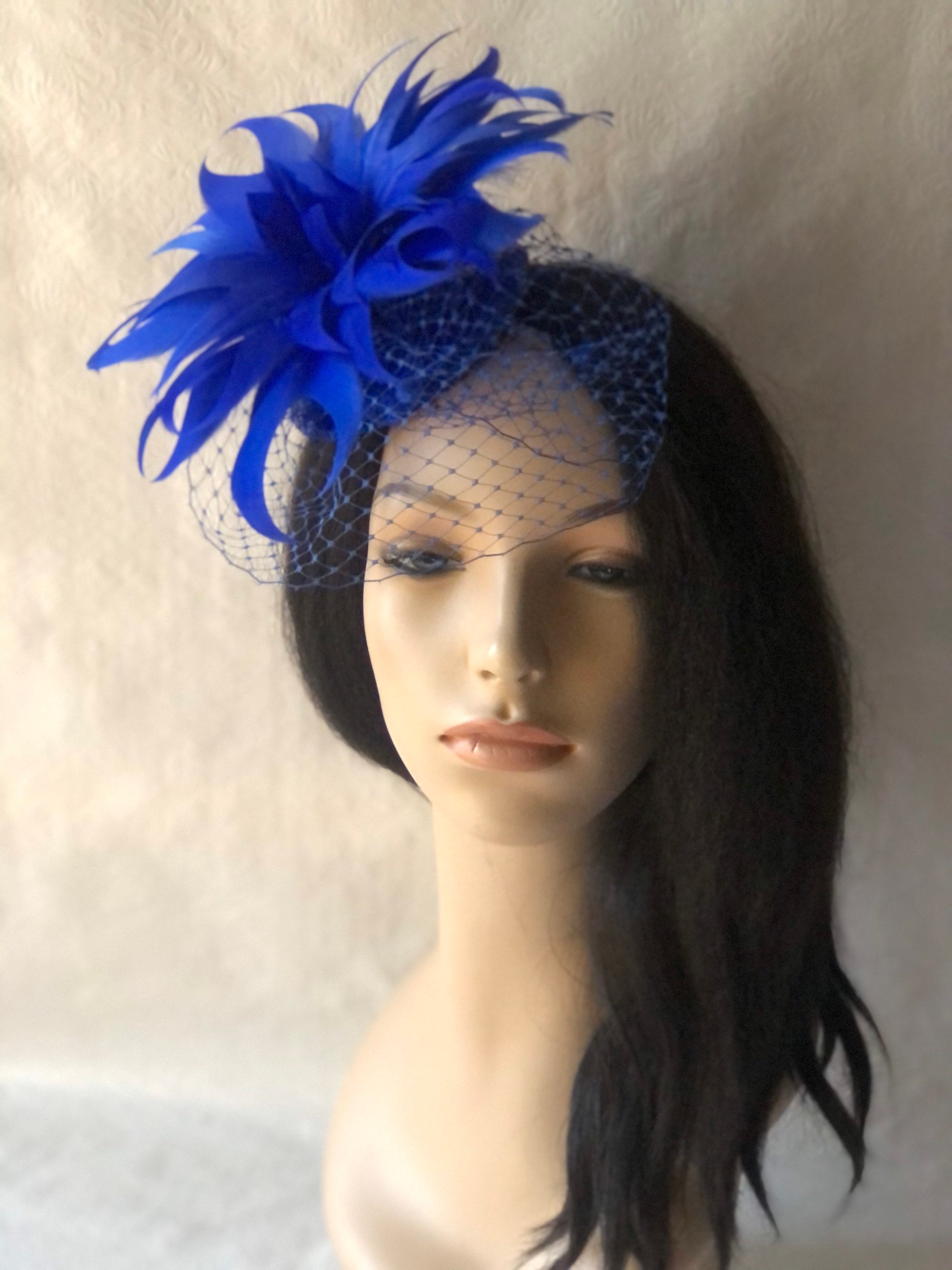  Royal Blue Women Feather Hat for Wedding European Flax Hats Lady  Church Party Hats Green One Size : Clothing, Shoes & Jewelry