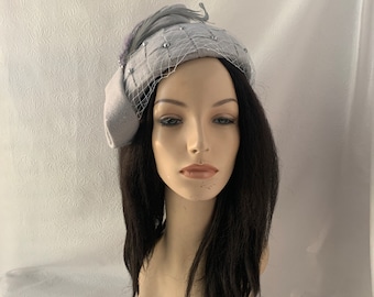 Gray Vintage Inspired 1920s 1950s 1960s Felt Half Hat with side bow Women’s Church hat Mother of bride Wedding hat Tea Party fascinator hat