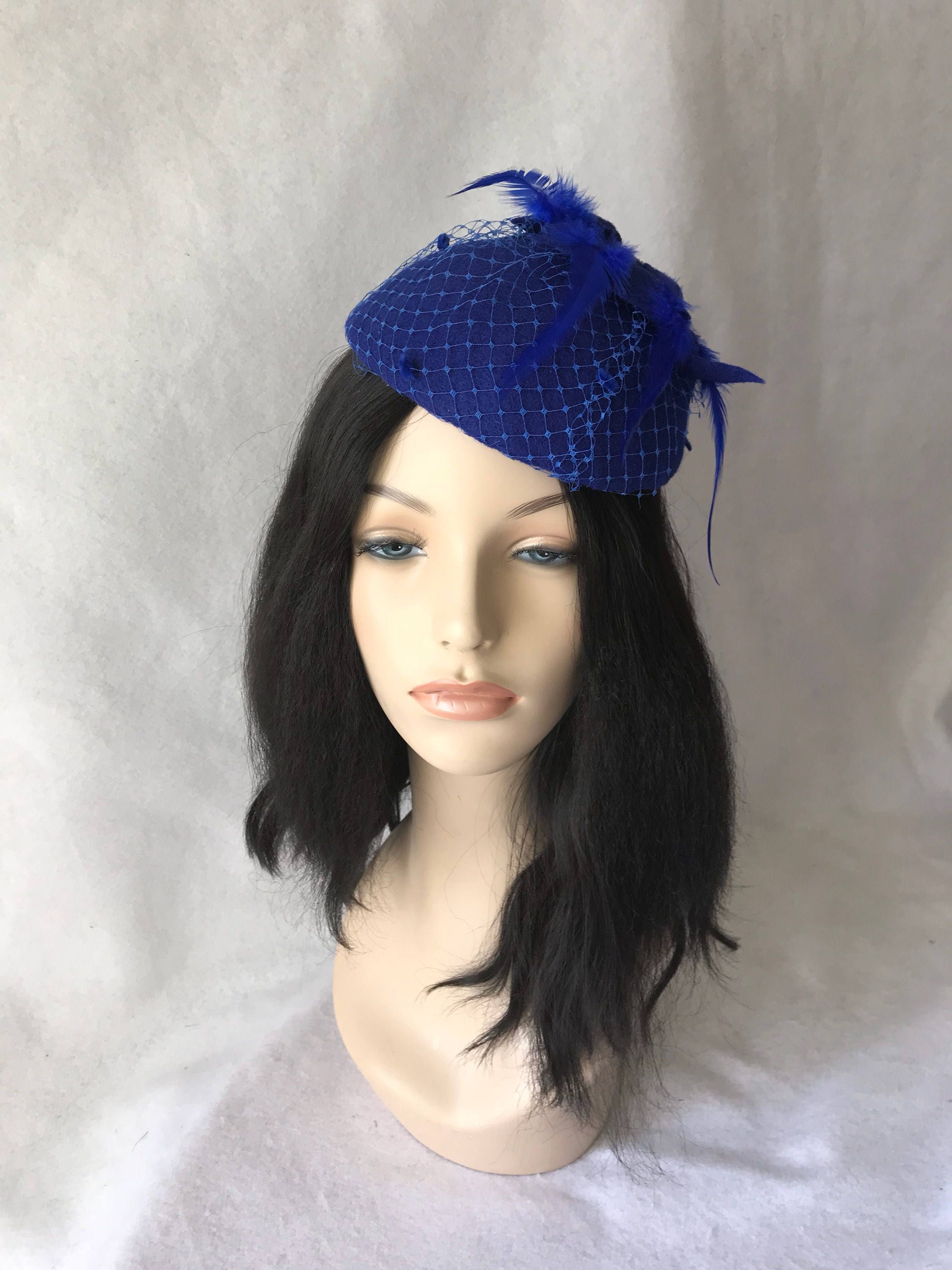 Blue Fascinator Hat Blue Bridal Fascinator Blue Felt Hat Etsy