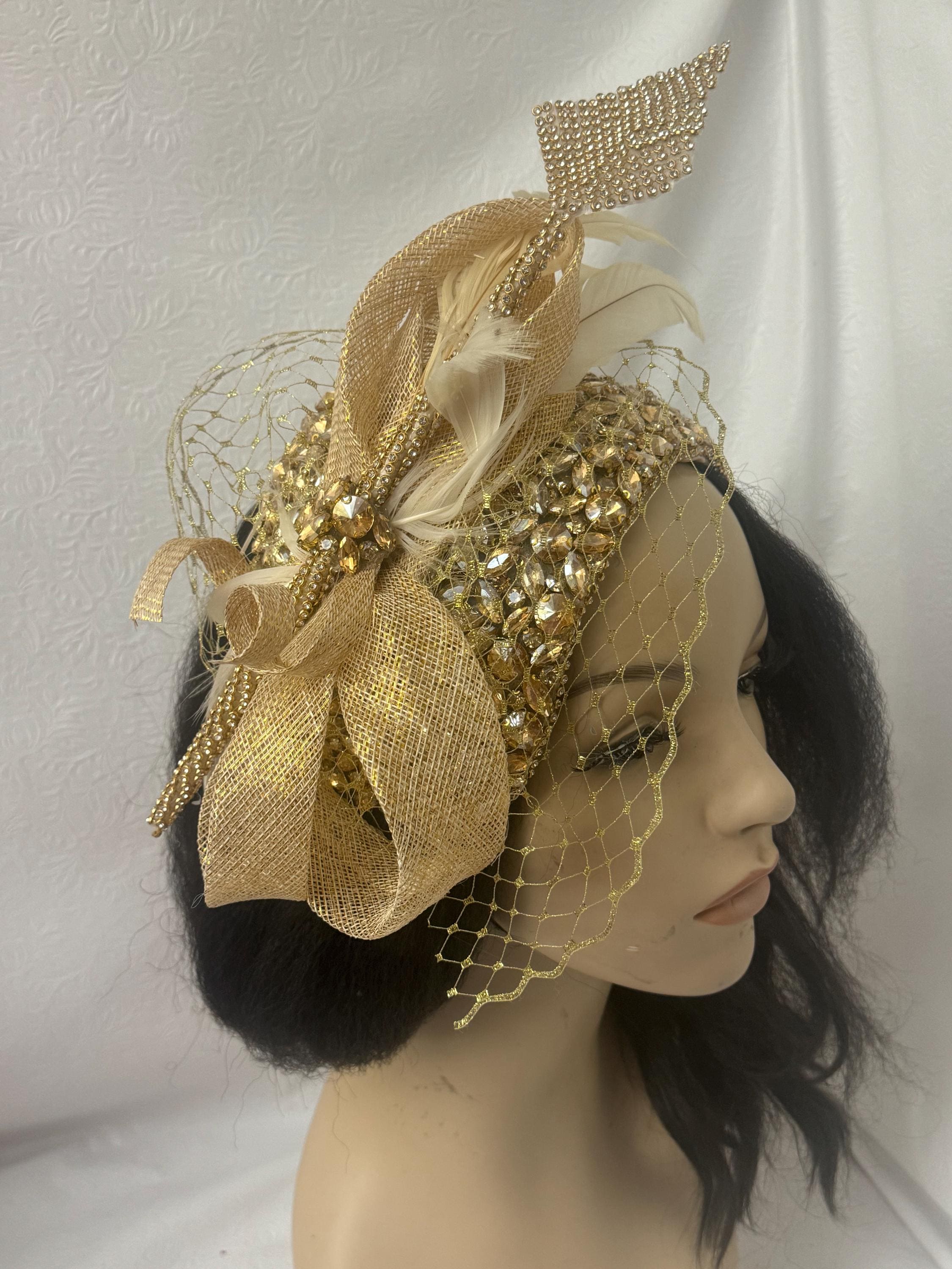 Champagne Feather Fascinator Headband - Elegant Victorian new Champagne Fascinator Headband - Etsy main image 2
