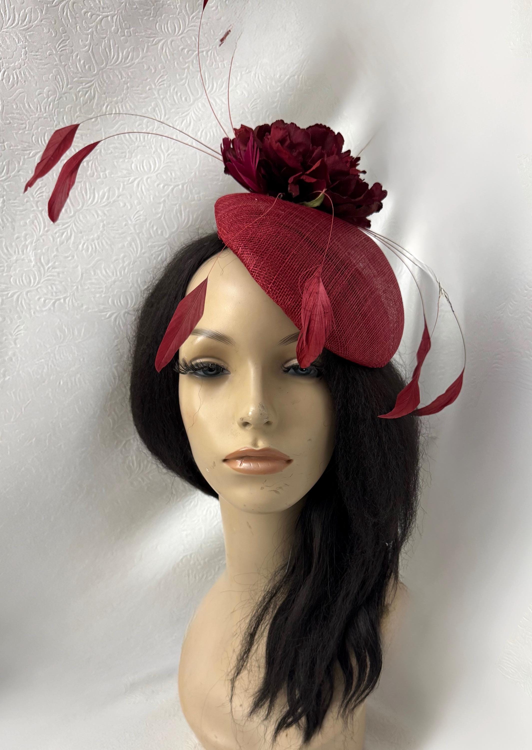 Exquisite Deep Wine Pillbox Flower Fascinator Pearls Feathers Derby Tea … Fascinator & Hatinator Hats | Kentucky Derby & Pillbox  main image 3