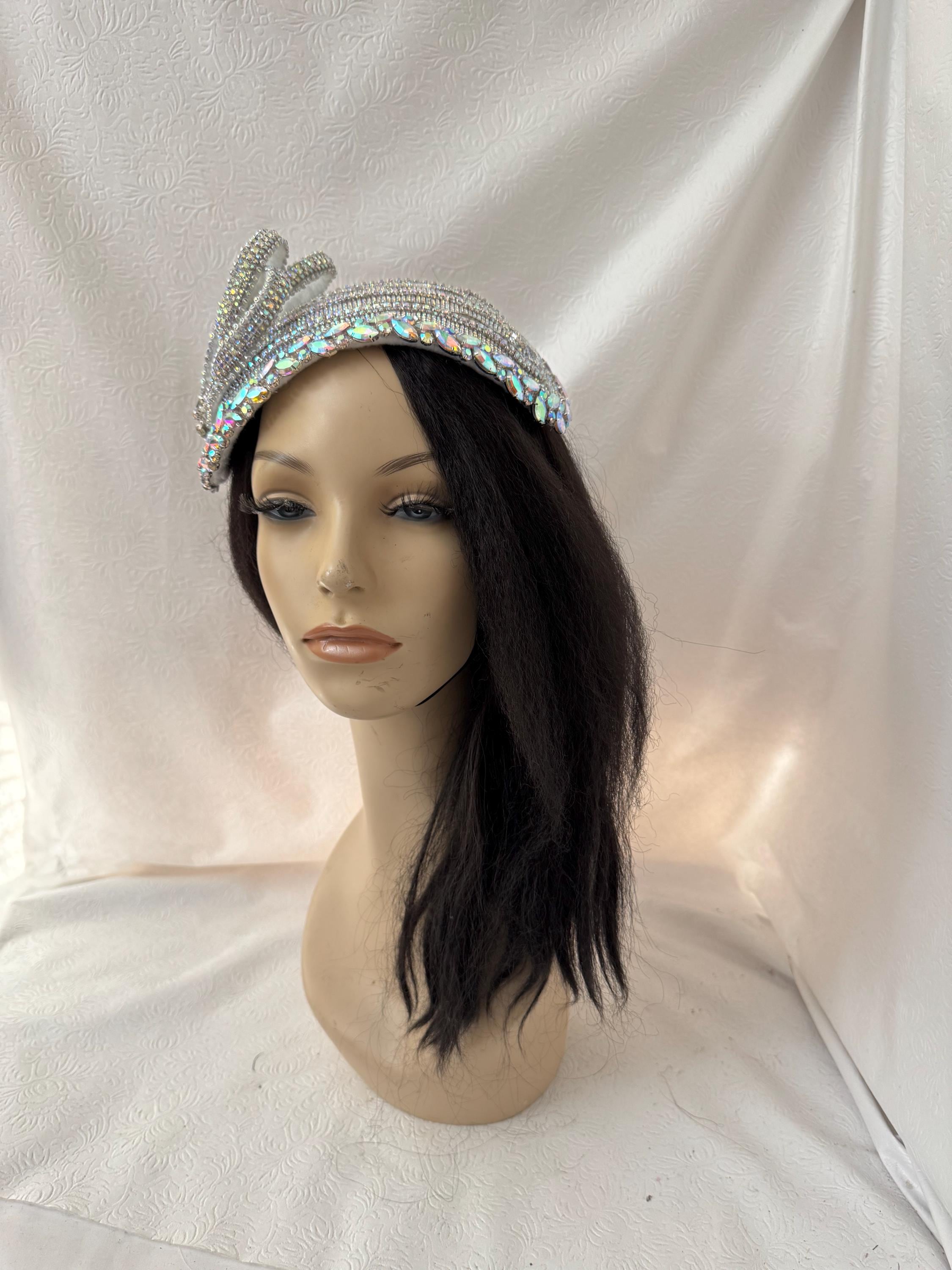 1535 Women\'s Church Hat For Baptism Wedding Wide Brim Rhinestone Fascinator Rhinestones satin ribbon adjustable hat great for church  main image 2