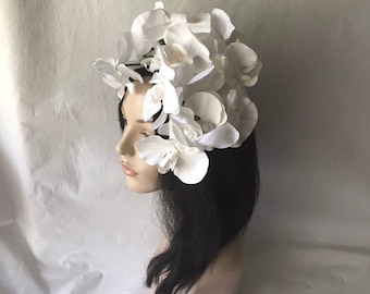White Orchid Bridal Flower Crown, Floral Garden Wedding,  Bridal Tea Party Shower, Photoshoot headpiece