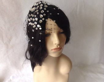 Black vintage mini rhinestone fascinator hat with rhinestone veil, Wedding, Tea Party, toddler fascinator, Photo shoot editorial hat, church