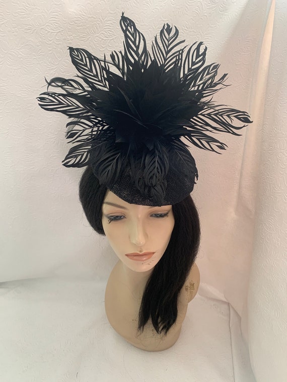 Black Fancy Feather Sinamay Fascinator Hat for Wedding  display picture 2