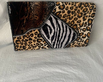 Animal print envelope clutch for wedding, gift for her, date night purse, arm clutch, bridesmaid gift, African purse, IPad purse, slim party