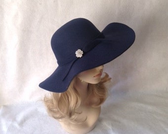 Navy Wide Brim Hat, Dark Blue Floppy Hat, Boho Hat, Fashion Floppy Felt Hat, Winter Fedora hat, Floppy Felt hat, Derby hat for women, gifts