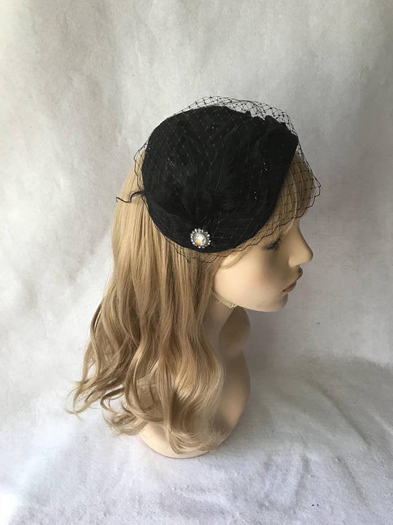 Black Women Church 1950 Vintage Styled Felt Wool Pillbox 
