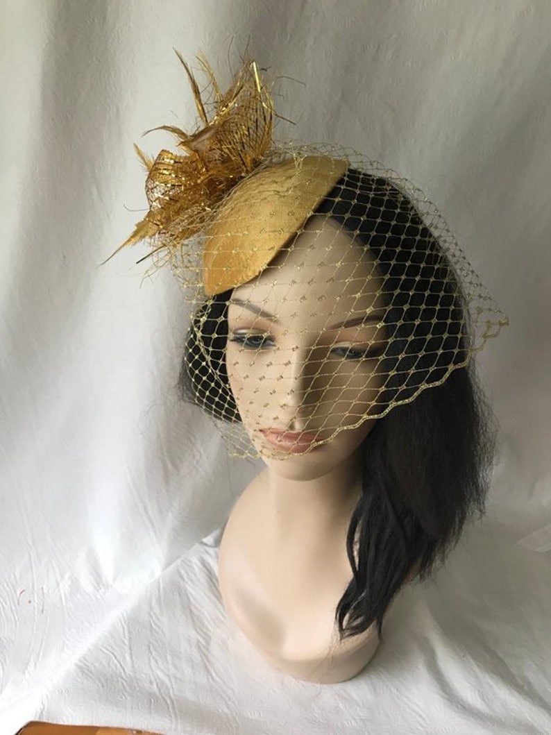 Gold Fascinator Hat With Gold Veil Gold Fascinator Gold Etsy