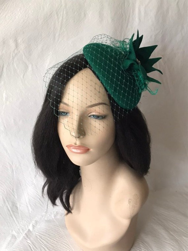 Dark Emerald Green Fascinator Veil Kentucky Derby Hat Green Etsy