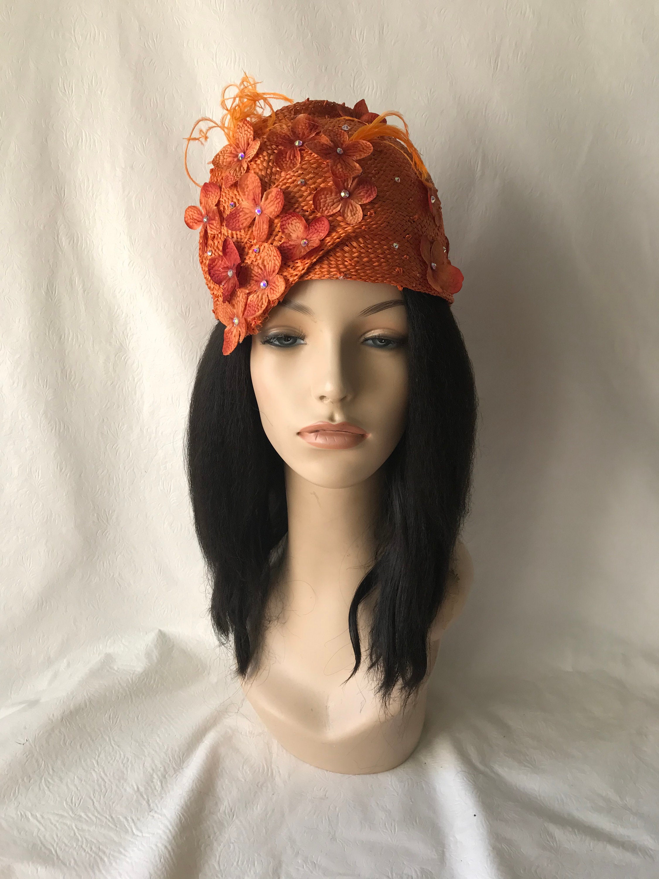 Burnt Orange Fancy Elegant Church Hat With Flower, Mother of 
