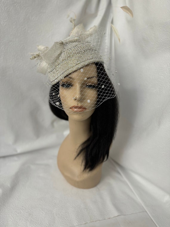 Bari Lynn White Pearl & Rhinestone Women’s Hat O/S Versona | bride pearl chain trucker hat main image 3