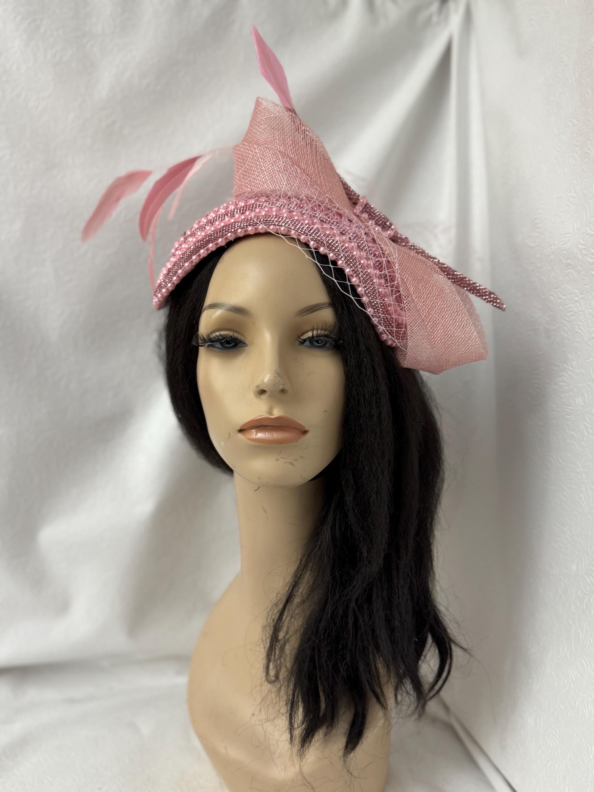 Pink Pearl Rhinestone Church Half Hat Fascinator With 