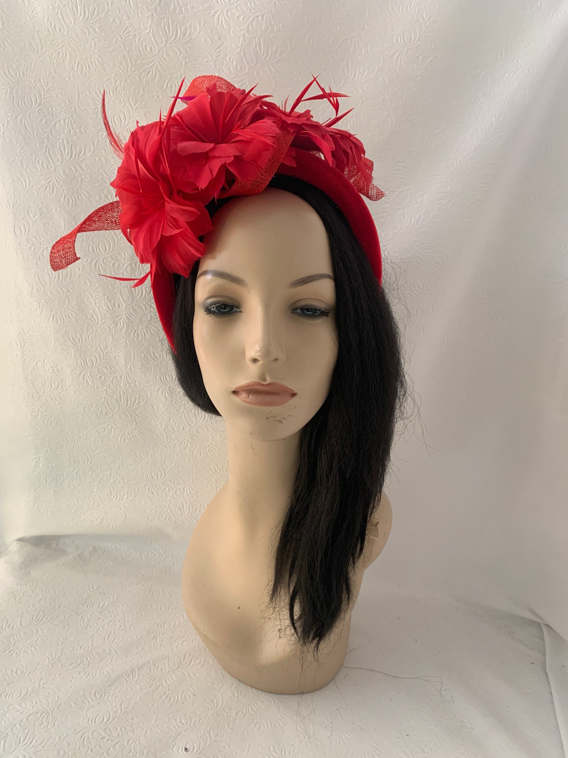 Velvet Fascinator Hat for Wedding Derby Party Feather Headpiece Bow Tea Party Fascinators Hat Velvet Bow Feather Bridal Vintage  main image 2