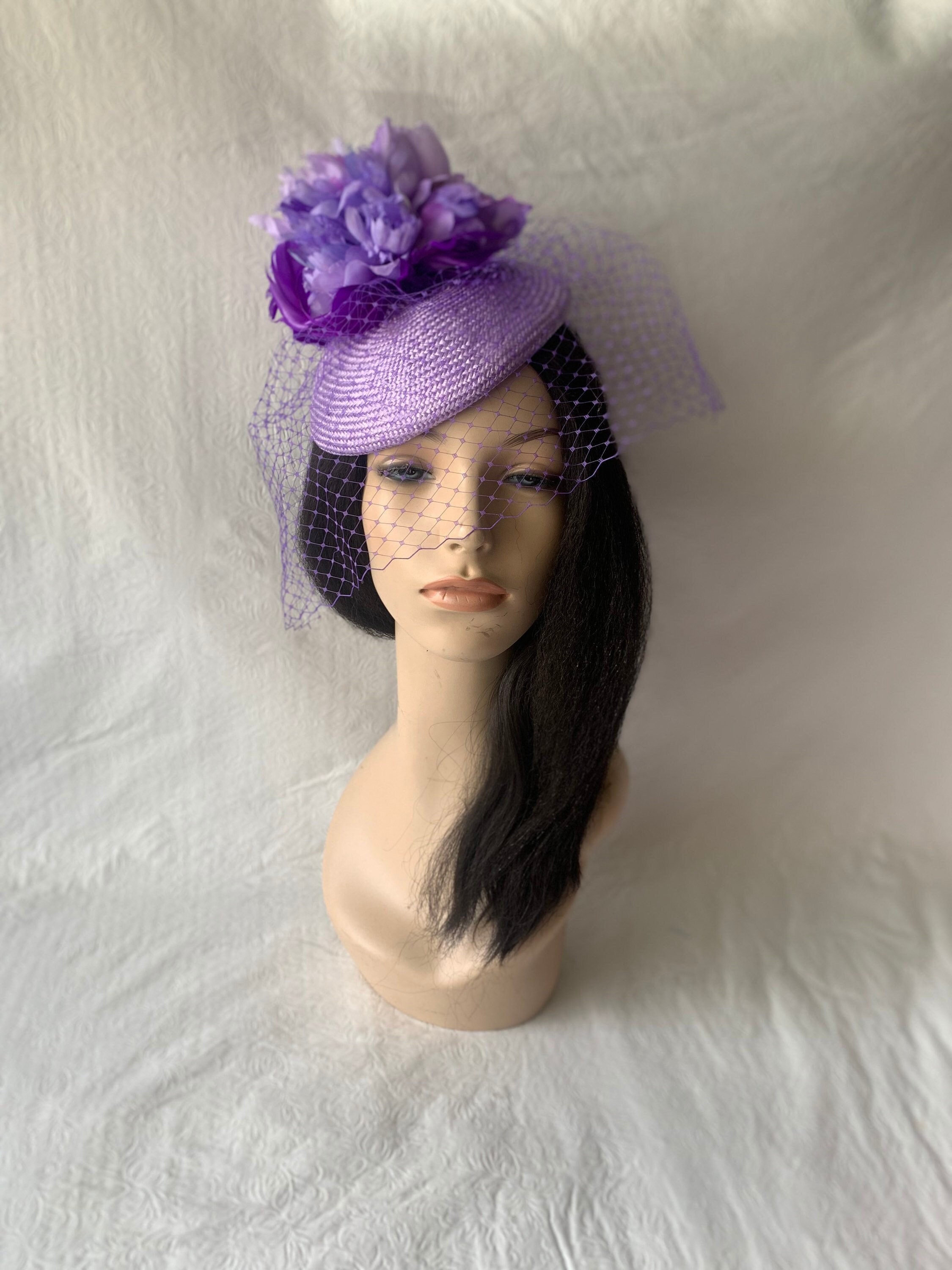 Gray Fancy Hat with White Feather, Fascinator, Elegant, Evening, ~ 251124-WH 861 SILVER GREY HAIR FASCINATORS & FASCINATOR HATS  main image 2