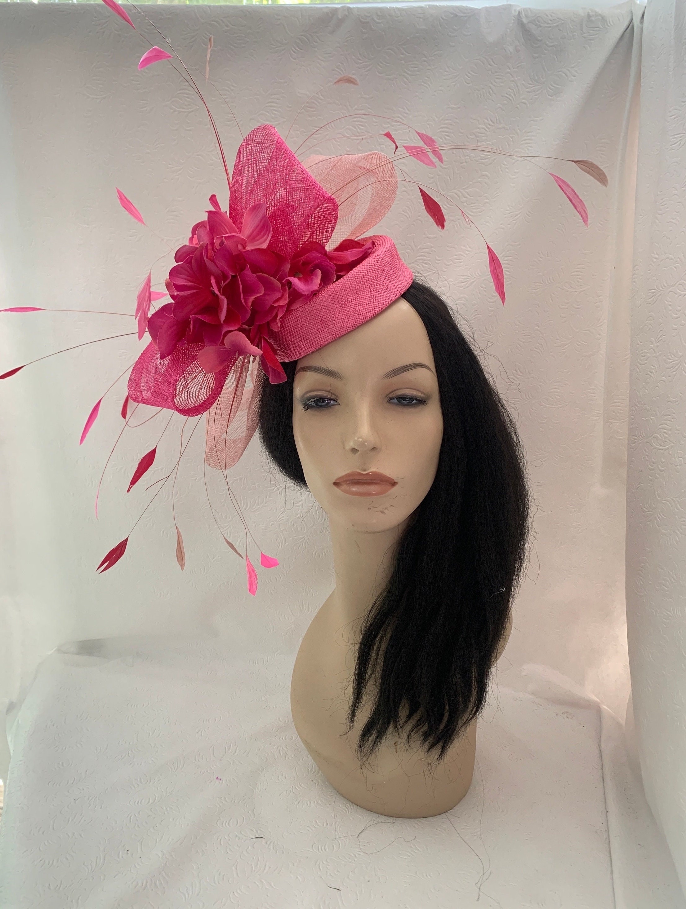 Kentucky Derby Hat Fuchsia Statement Feather Fascinator Oaks Race Day Headpiece Fuchsia Hot Pink Fascinator Hat Kentucky Derby Ascot Pillbox  main image 2
