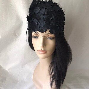 Black Vintage Style Church Hat With Long Feather Quill and - Etsy