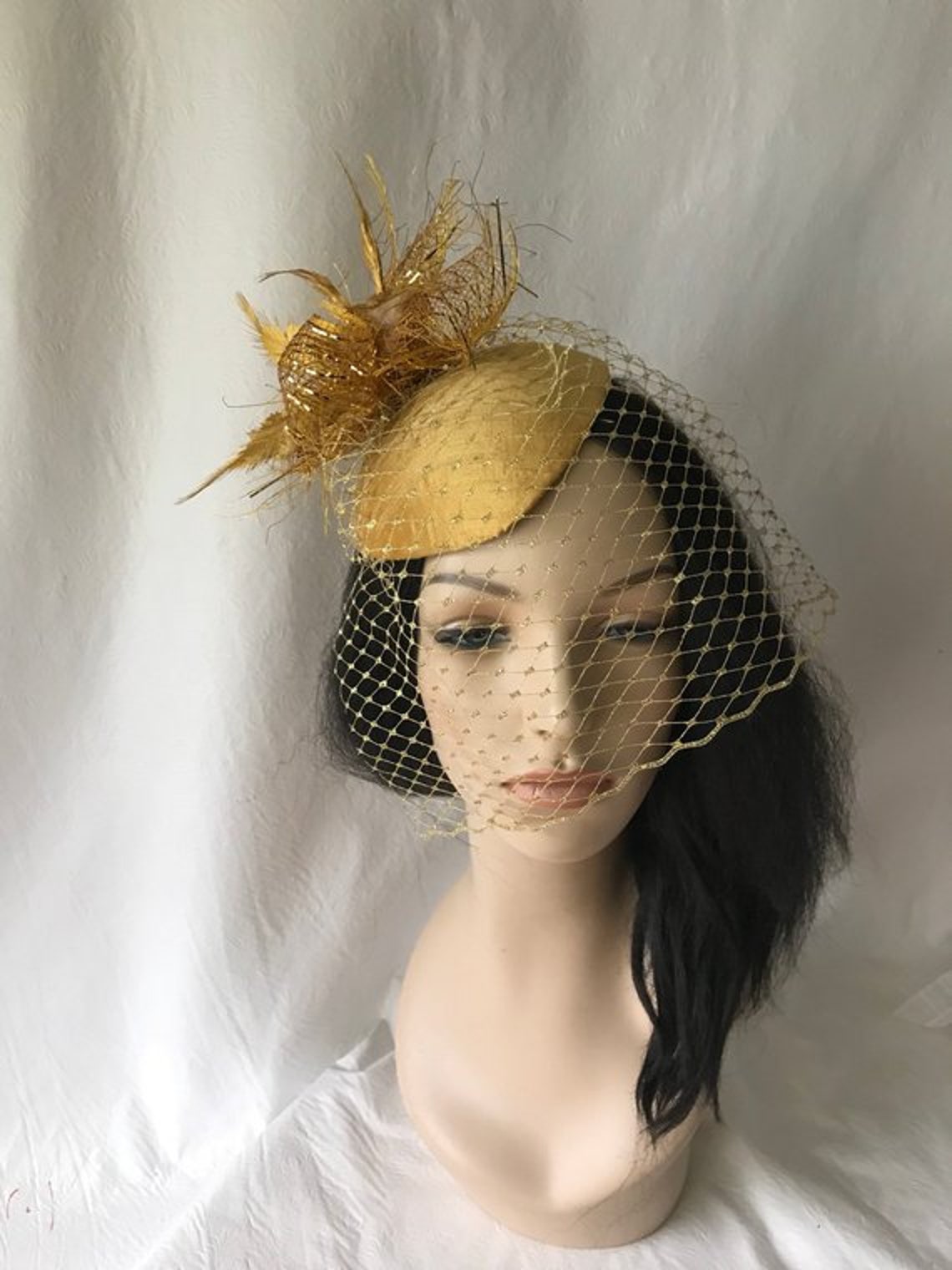 Gold Fascinator Hat With Gold Veil Gold Fascinator Gold Etsy