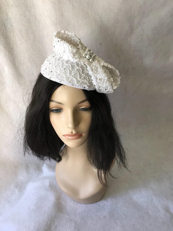 Elegant White Caged Front Pillbox Box Hat Church Brunch Tea Equine Summer NWT Stewardess Style Oval Royal Blue Pillbox Hat - Cocktail  main image 4