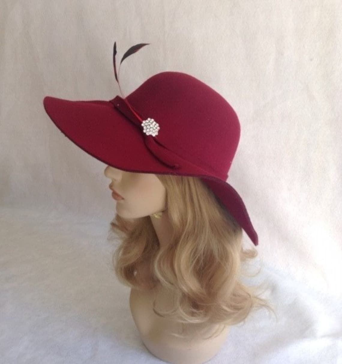 Burgundy Floppy Wide Brim Hat Wine Red Fedora Hat Women Etsy